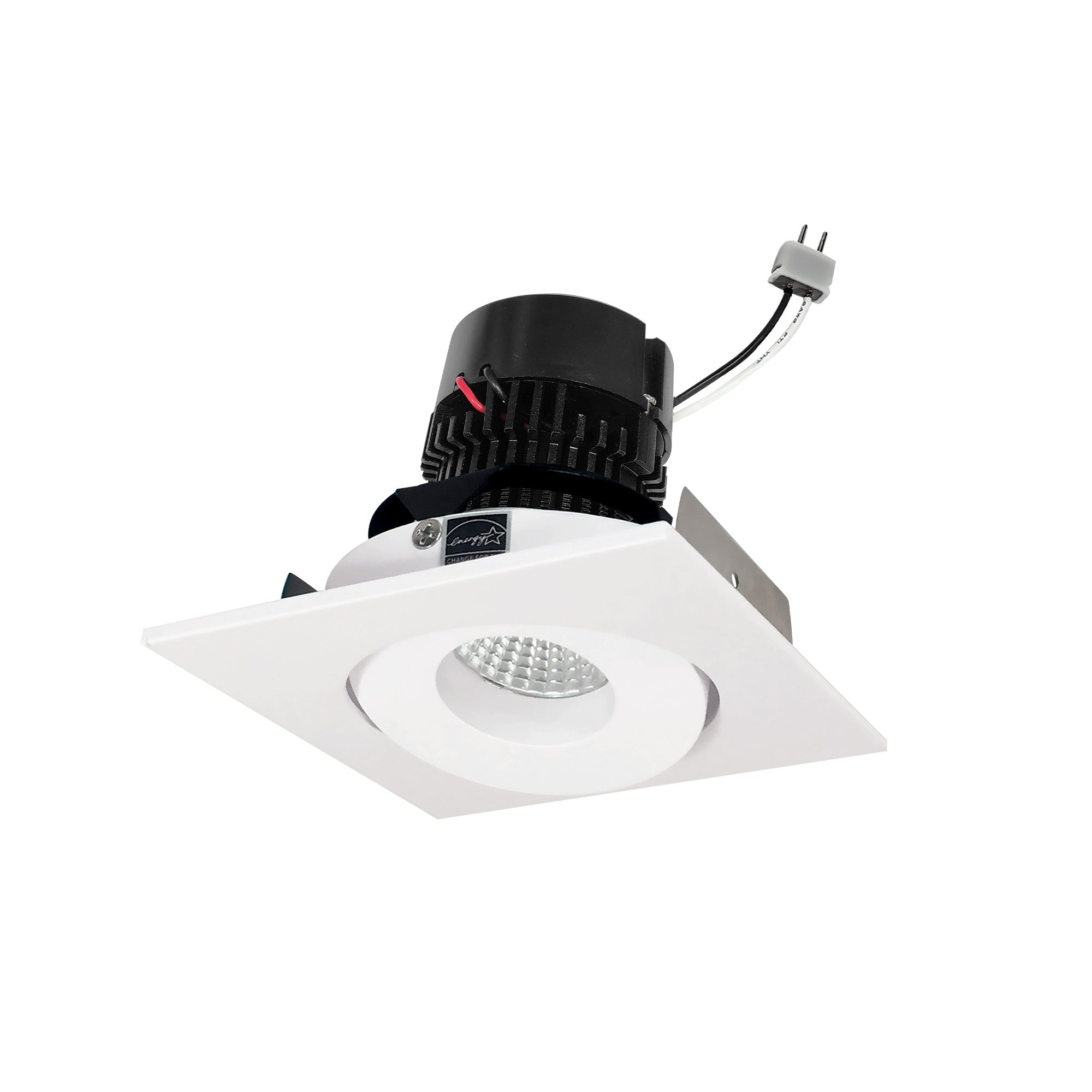 Nora Lighting NPRLV - 4SG35XMPW 4" Pearl Low Voltage LED Square Adjustable Gimbal Retrofit, 1050lm / 11W, 3500K, Matte Powder White Finish - Sonic Electric