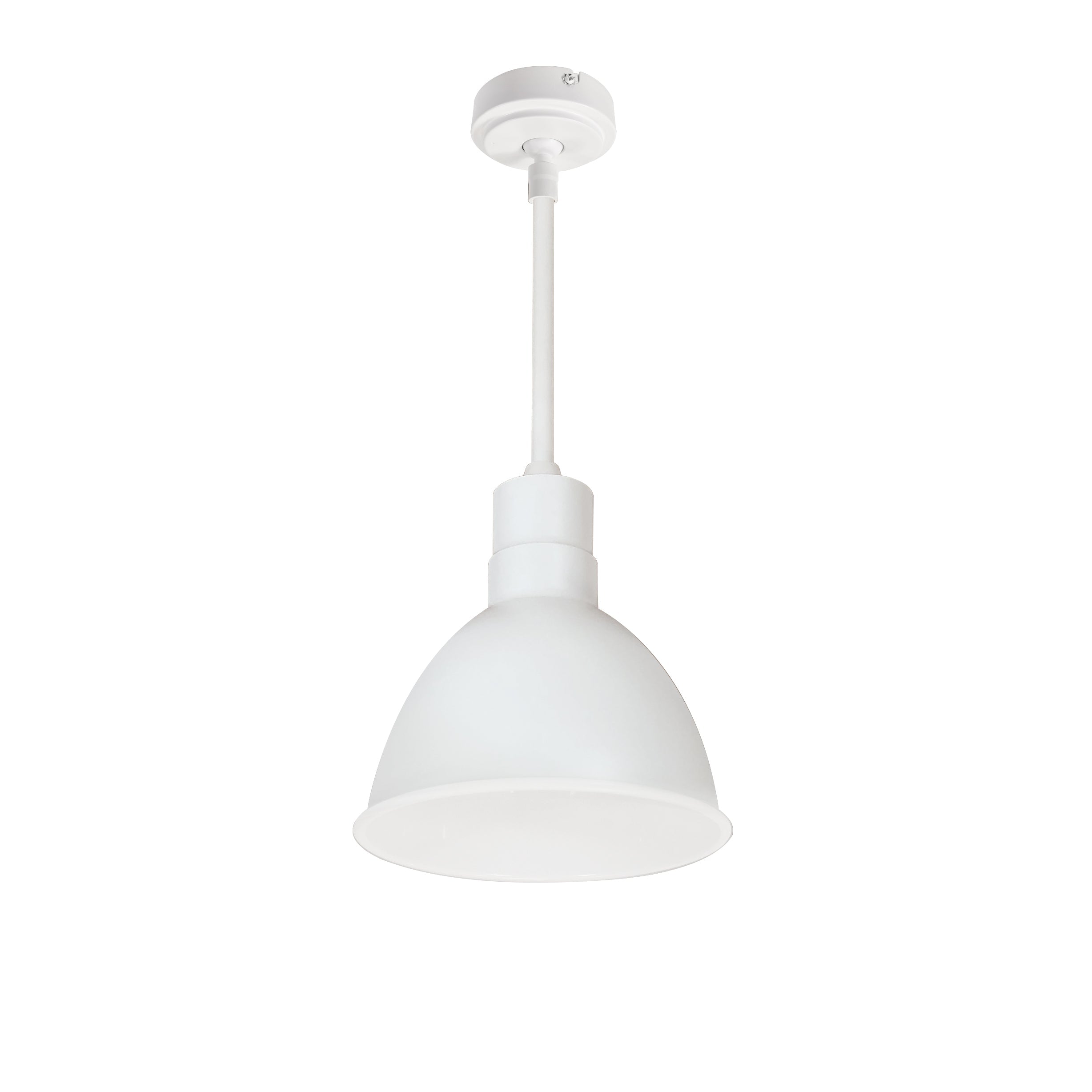 Nora Lighting NRLM - 8ST1840WWLE4/96 8" RLM 96" Stem Mounted LED Shade, 2200lm, 4000K, White, 120V 0 - 10V/Triac/ELV & 277V 0 - 10V Dimming - Sonic Electric