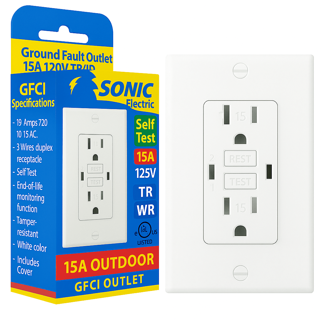 Outdoor 15A 120V Tamper/Weather Resistant GFCI Outlet with Self - Test - Sonic Electric