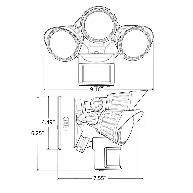 Westgate SL-30W-MCT-BZ-P LED 3-heads Security Light With PIR Sensor - Bronze