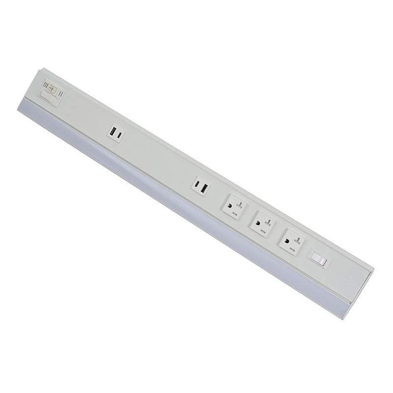 Westgate PSAL-24-3R-MCT5-WH 24in Angled 3-rec Power Strip and Uc Light 20a 790lm Cr90 5cct - White