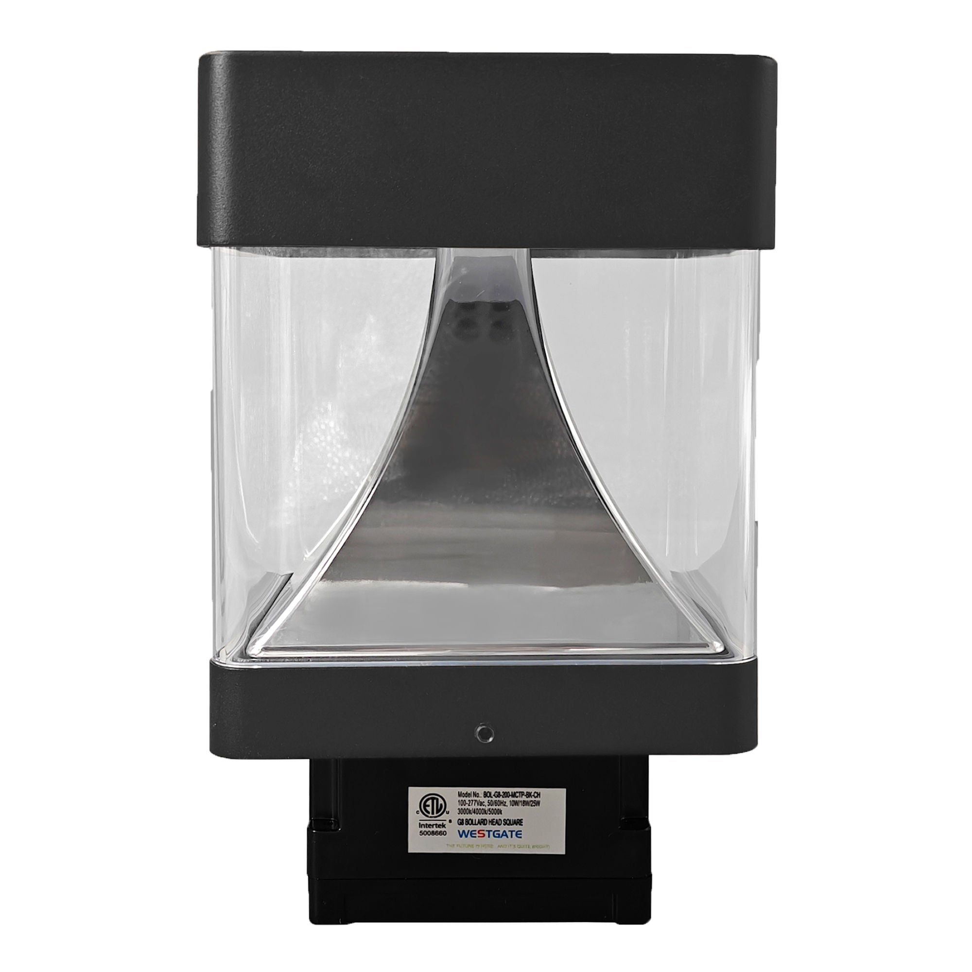 Westgate BOL-G8-200-MCTP-BK-CH G8 Bollard Head Square Chrome Reflector 10/18/25w 3CCT - Black