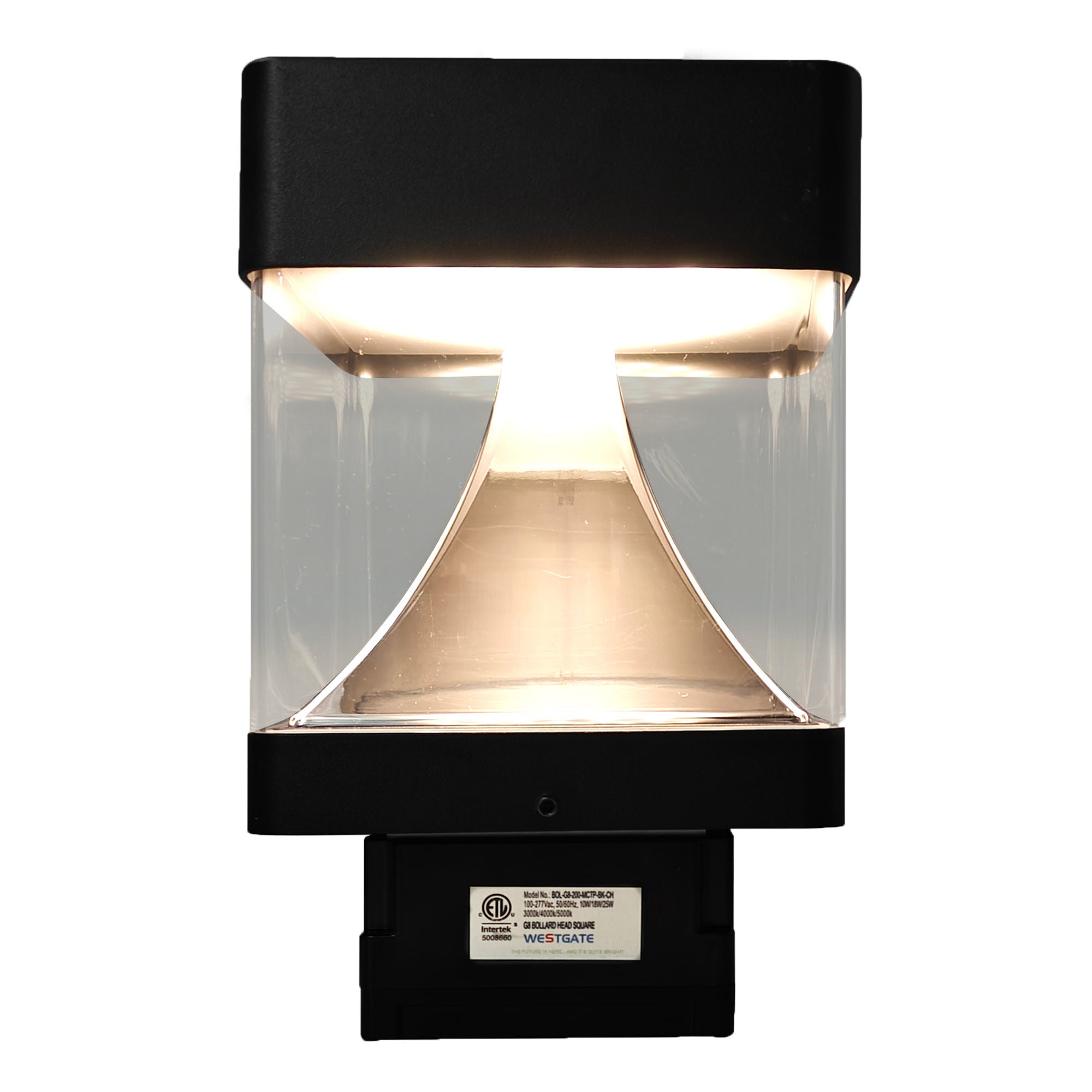 Westgate BOL-G8-200-MCTP-BK-CH G8 Bollard Head Square Chrome Reflector 10/18/25w 3CCT - Black