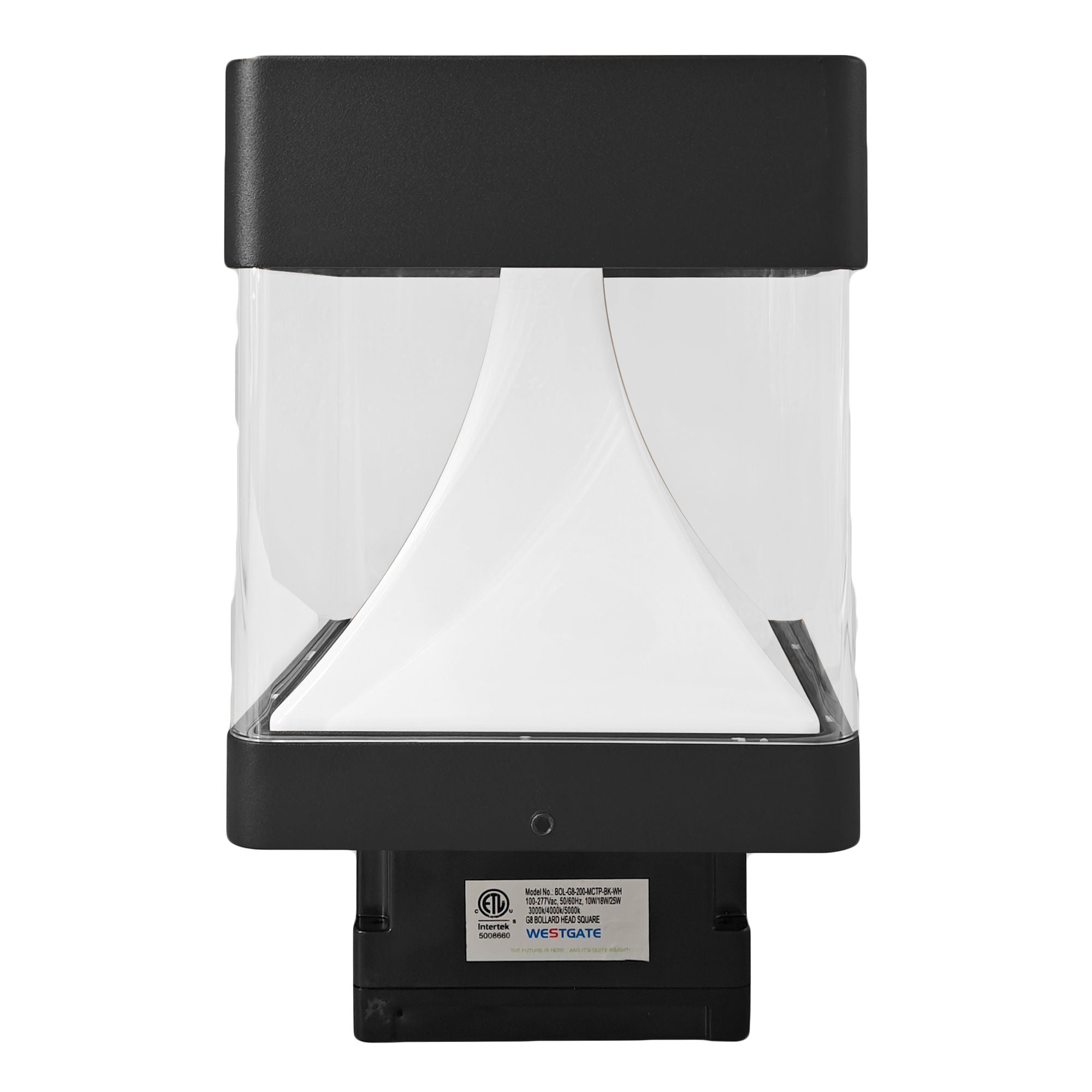 Westgate BOL-G8-200-MCTP-BK-WH G8 Bollard Head Square - White Reflector 10/18/25w 3CCT - Black