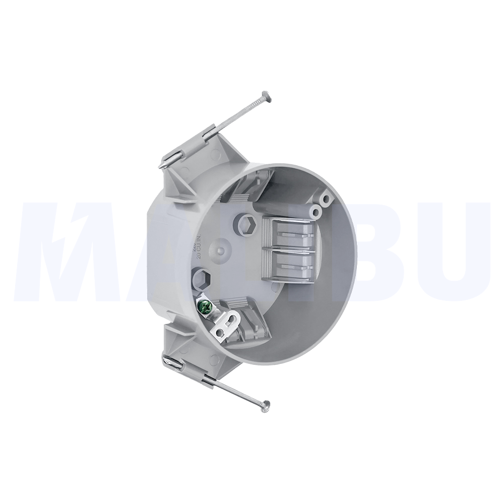 Malibu MapleBox™ P3RN-G Non-Metallic Three-Inch Round Ceiling Box with Ground - New Work, 18 Cubic