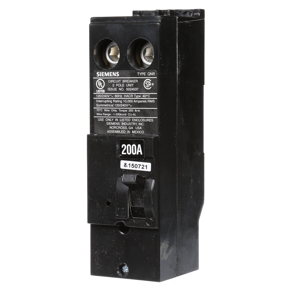 Siemens QN2200R 200-Amp 2-Pole 120/240V Type QN Reverse Handle Main Circuit Breaker