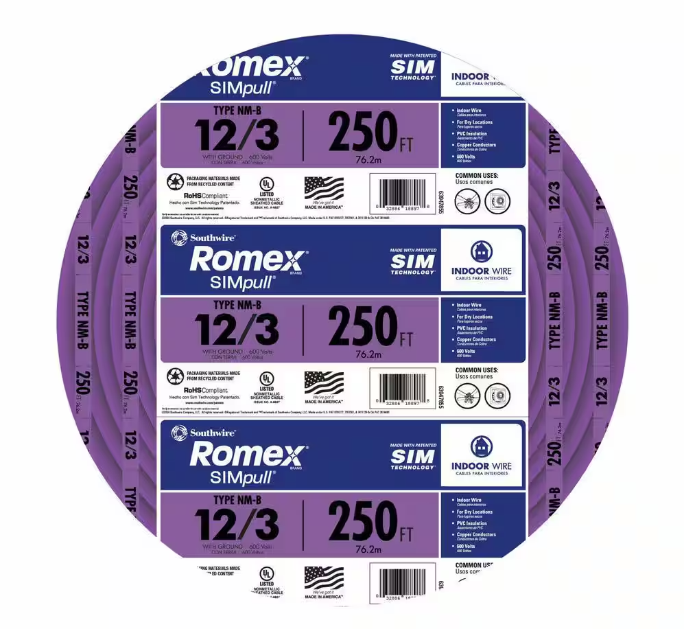 250 ft. 12/3 Solid Romex SIMpull CU NM-B W/G Wire