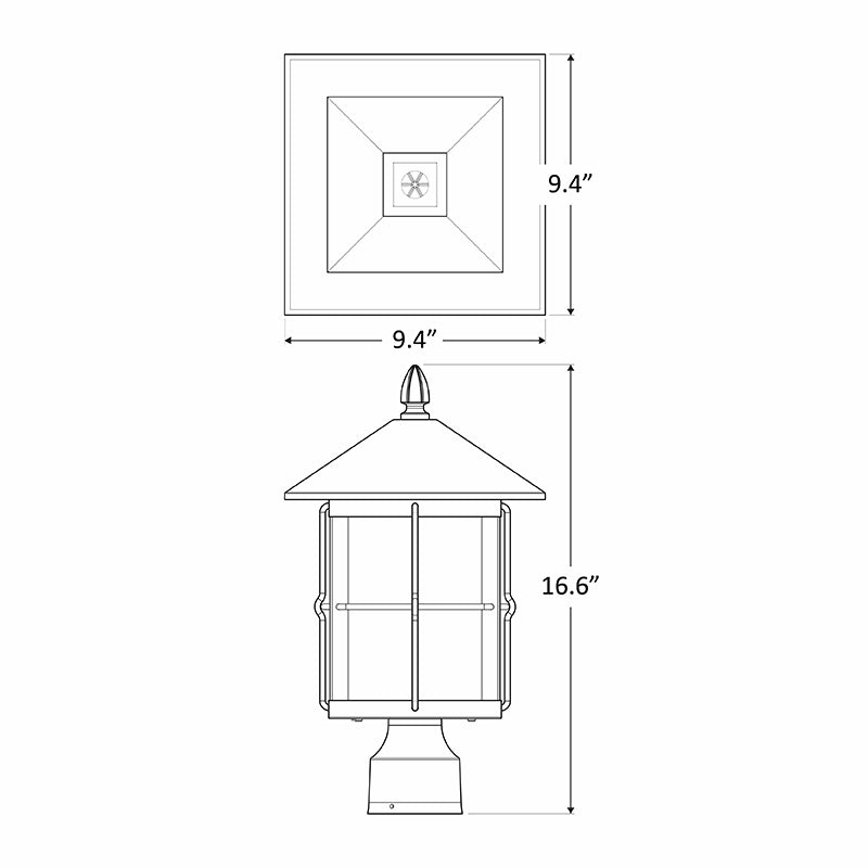 12W CCT-Adjustable LED Post Mount Lantern - 9-1/5" Square, 1200 Lumens - Sonic Electric