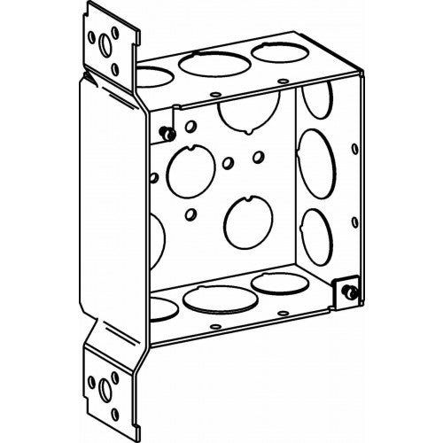 2-1/8 Deep, 4 Square (4S) Deep Box Welded With 1/2 & 3/4 KO & FB Bracket - Sonic Electric