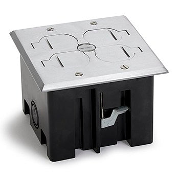 2 Duplex 15A Power Plastic Floor Box with Flip Lids – Stainless, Brass - Sonic Electric