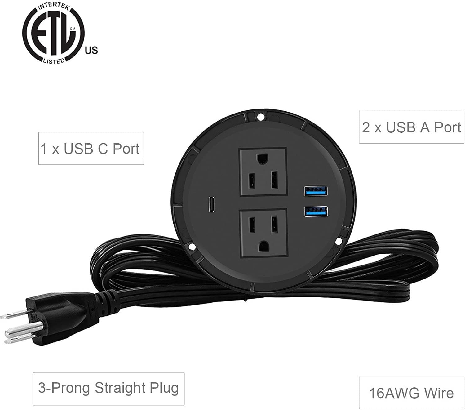 Counter Pop Up With 2 AC Plugs and 3 USB Charging Ports - Sonic Electric