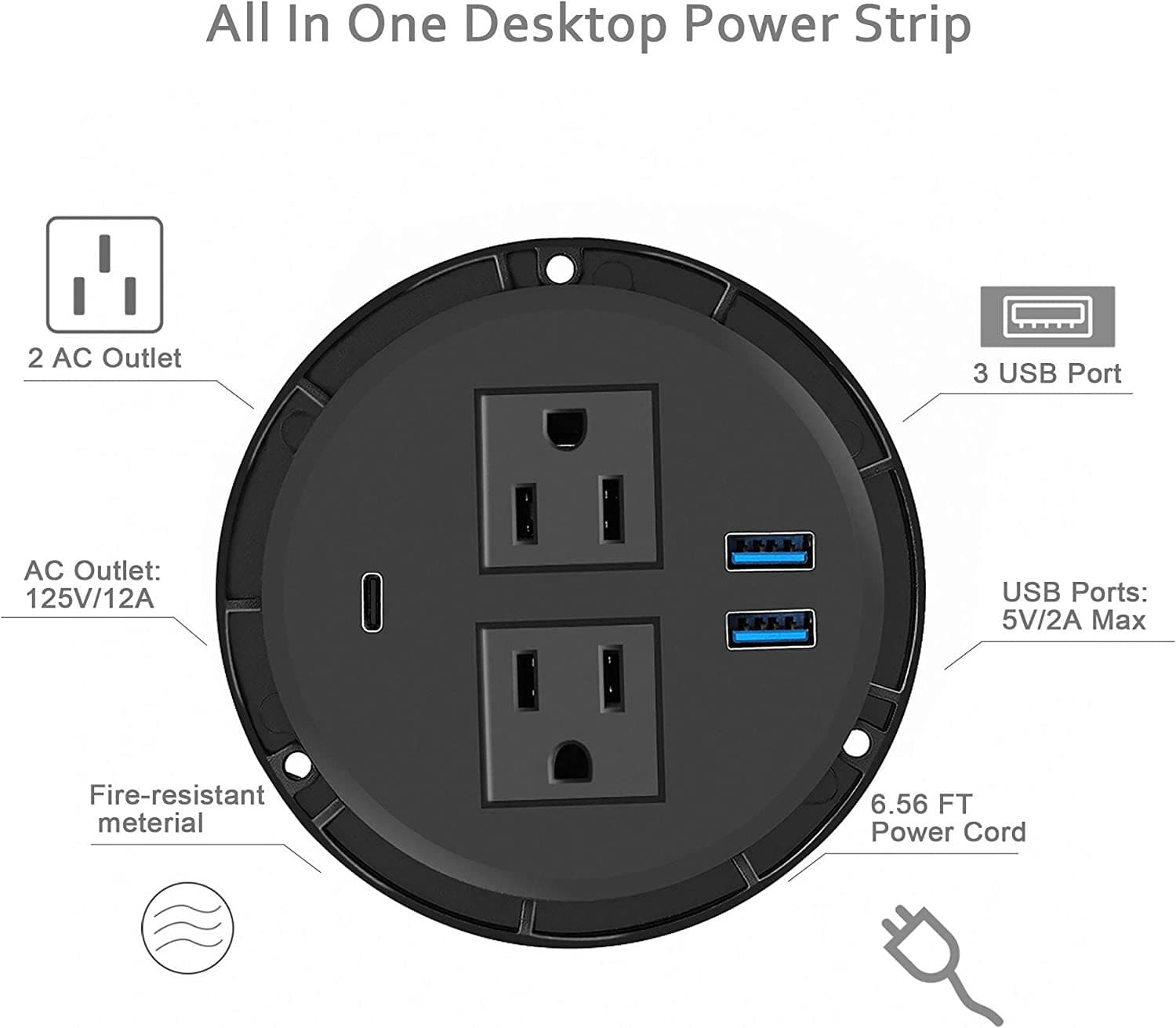 Counter Pop Up With 2 AC Plugs and 3 USB Charging Ports - Sonic Electric