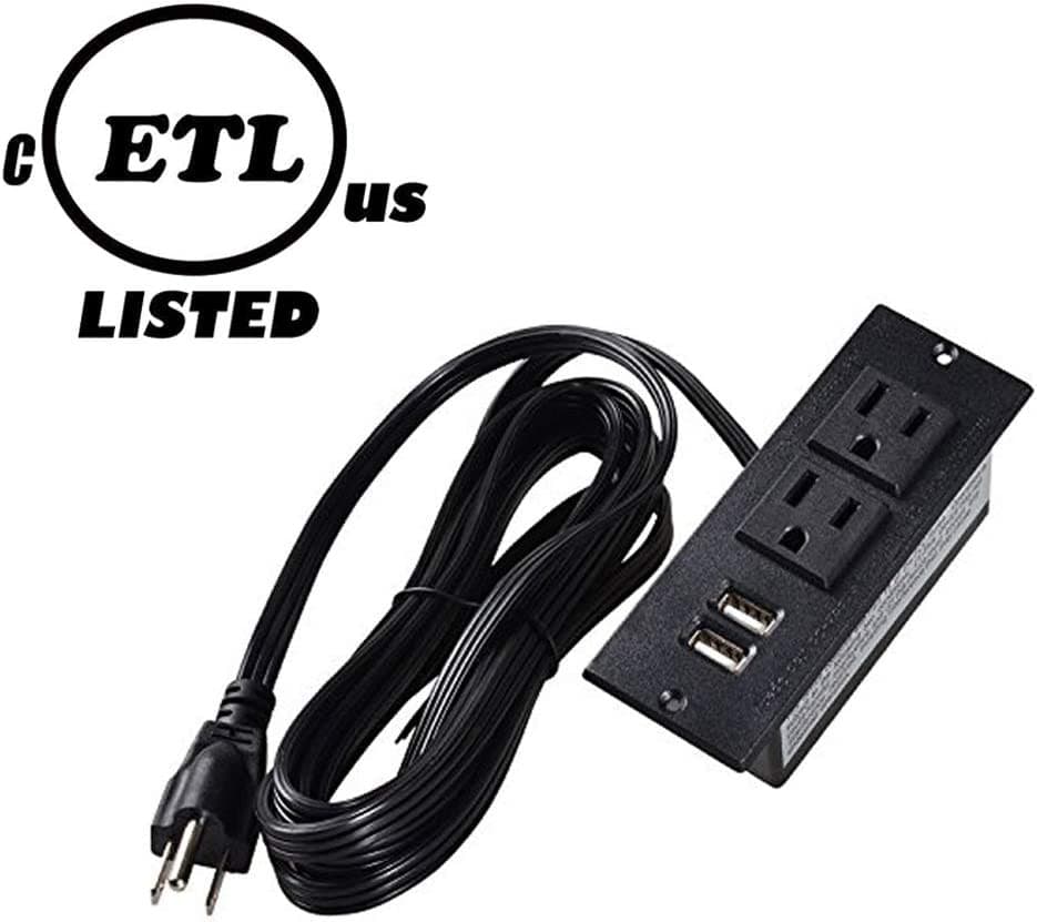 Desktop Power Grommet Conference Recessed Power Strip With 2-Socket & 2-USB Ports - Sonic Electric