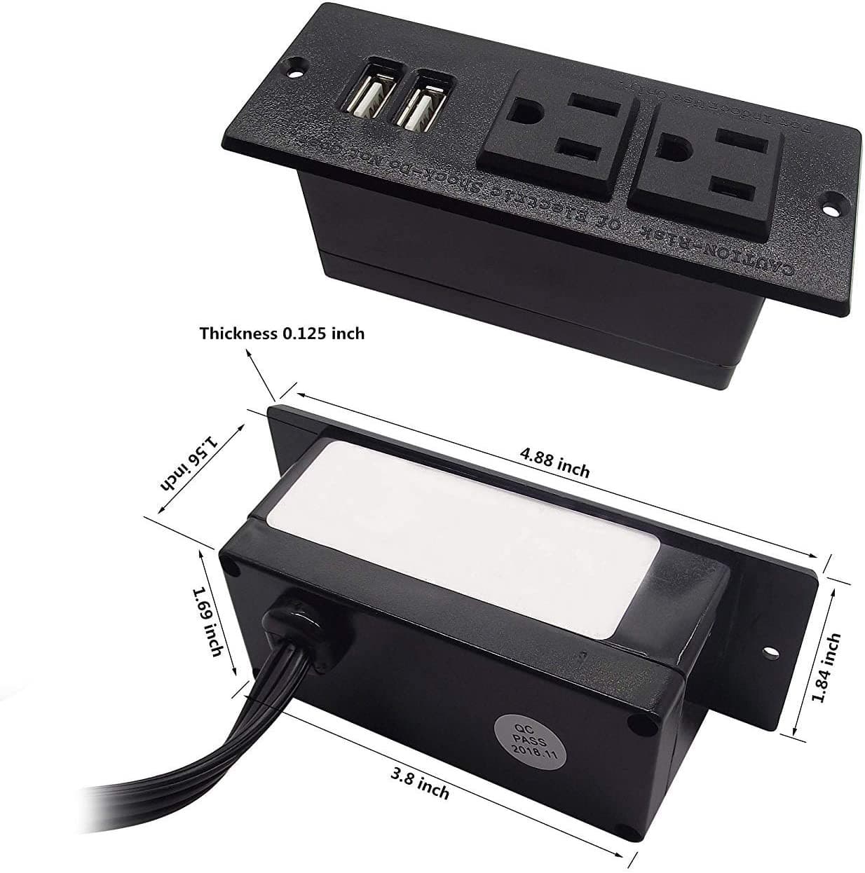 Desktop Power Grommet Conference Recessed Power Strip With 2-Socket & 2-USB Ports - Sonic Electric