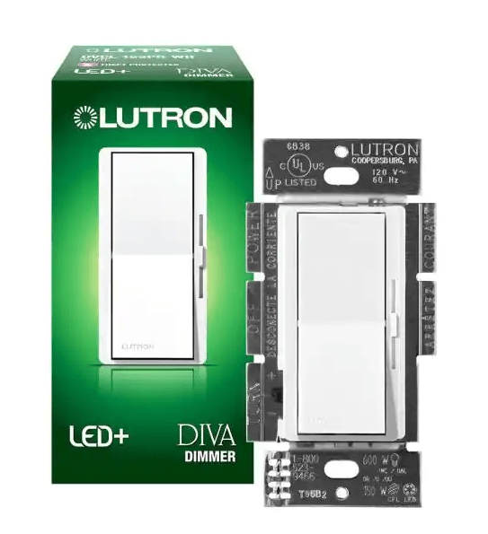 Diva LED+ Dimmer Switch for Dimmable LED, Halogen and Incandescent Bulbs, Single Pole or 3 Way, White - Sonic Electric