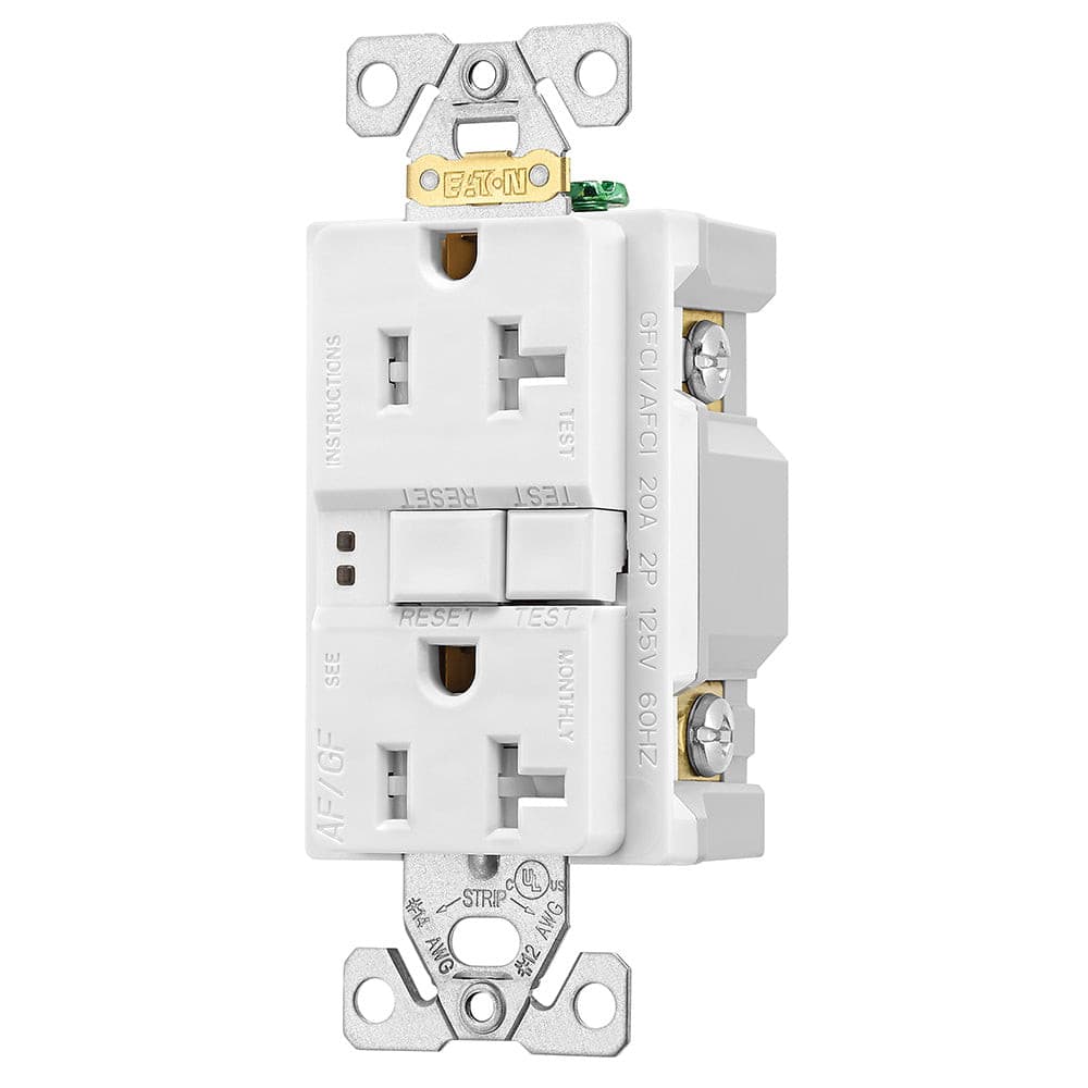 Eaton TRAFGF20W Arc Fault/ GF Ground Fault Dual-Purpose Duplex Receptacle 20A, White - Sonic Electric