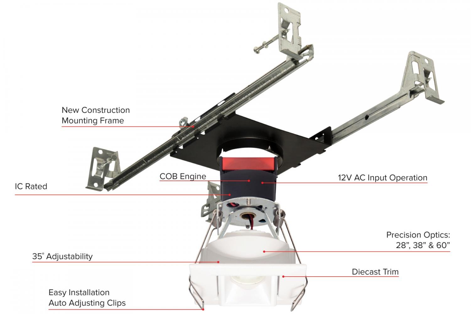Elco 1" Square Recessed Oak Pull Down - Multiple Finishes/Color Temperatures - Sonic Electric