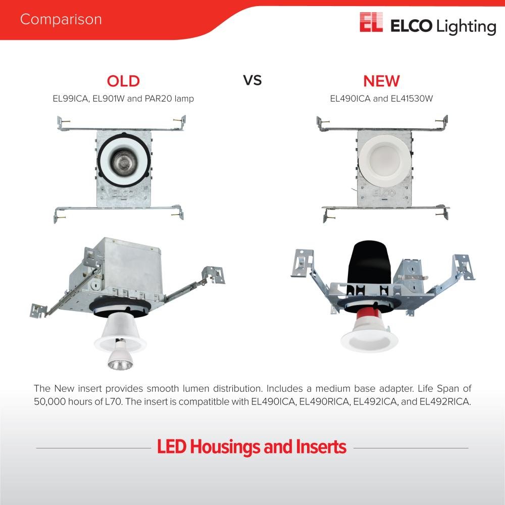 Elco 14W 120V 4" Round LED Baffle Insert with 5-CCT Switch - 1000 Lumens - Sonic Electric