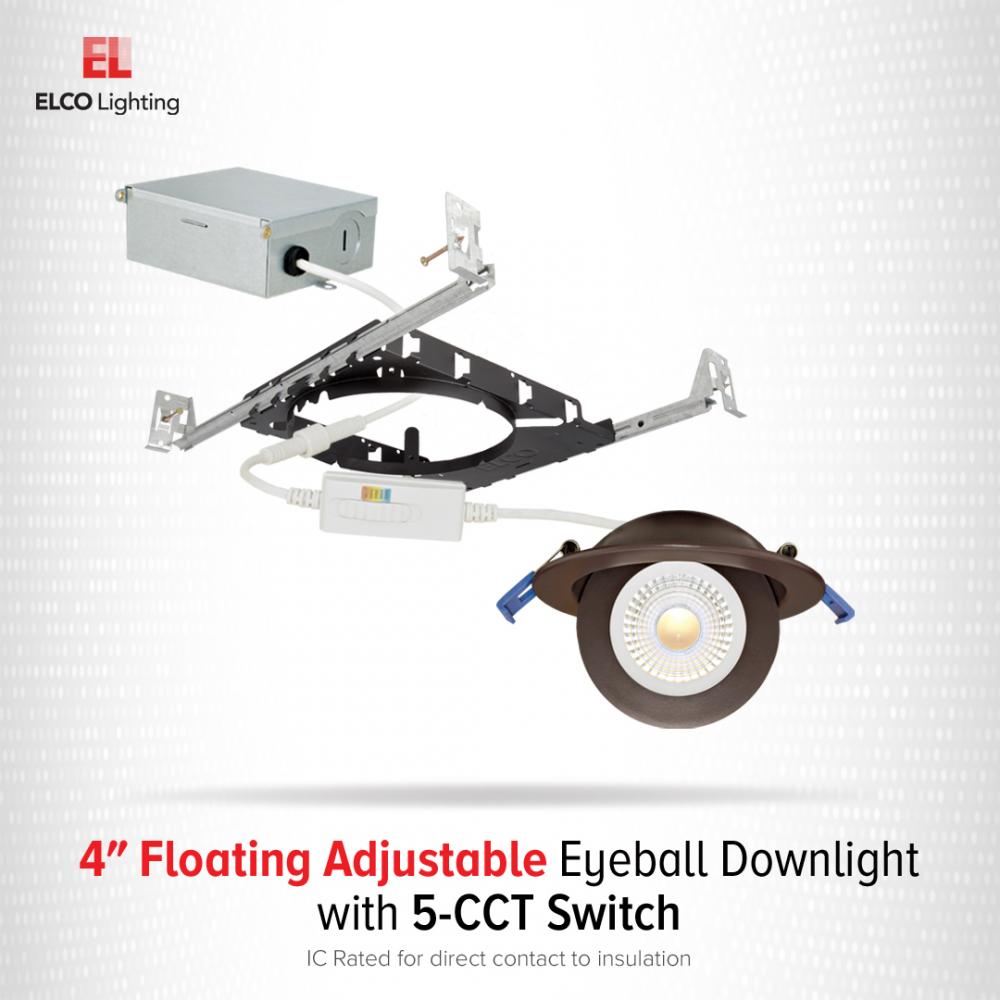 Elco 4 Floating Adjustable Eyeball Downlight with 5-CCT Switch - White or Bronze - Sonic Electric