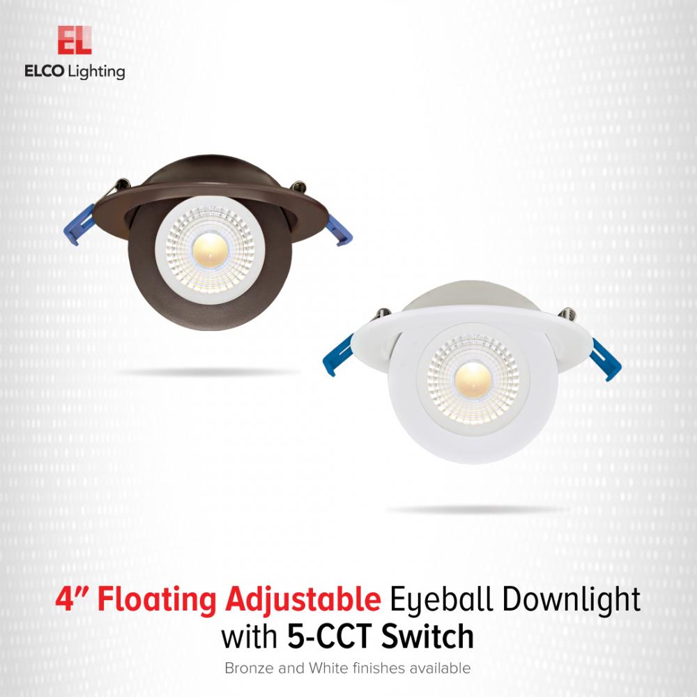Elco 4 Floating Adjustable Eyeball Downlight with 5-CCT Switch - White or Bronze - Sonic Electric