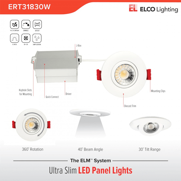 Elco 8W 120V 3" Ultra Slim LED Gimbal Light with 5-CCT Switch - 600 Lumens - Sonic Electric