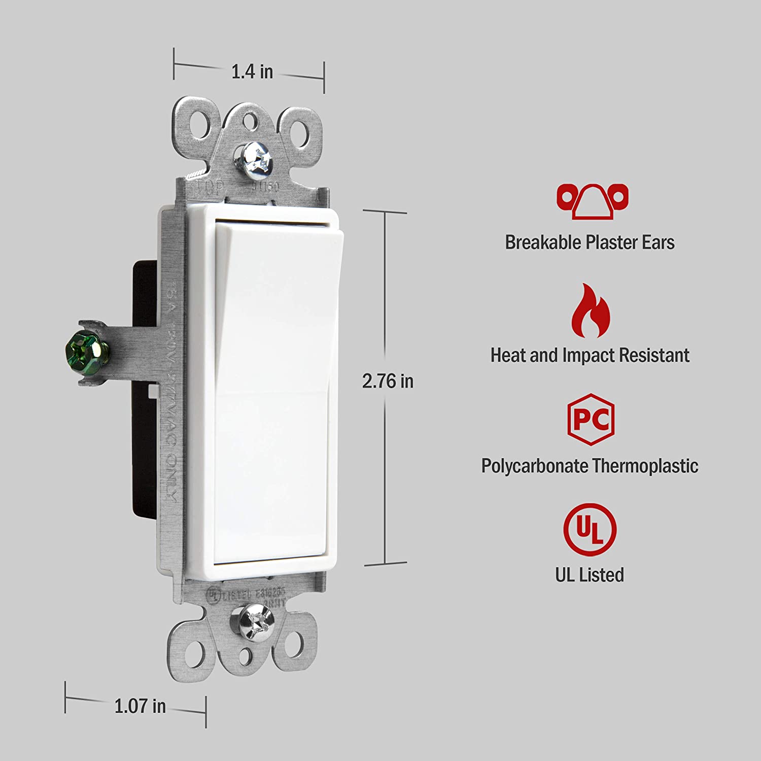 Enerlites 15 Amp Single Pole Decora Paddle Rocker Light Switch - 91150-W - Sonic Electric