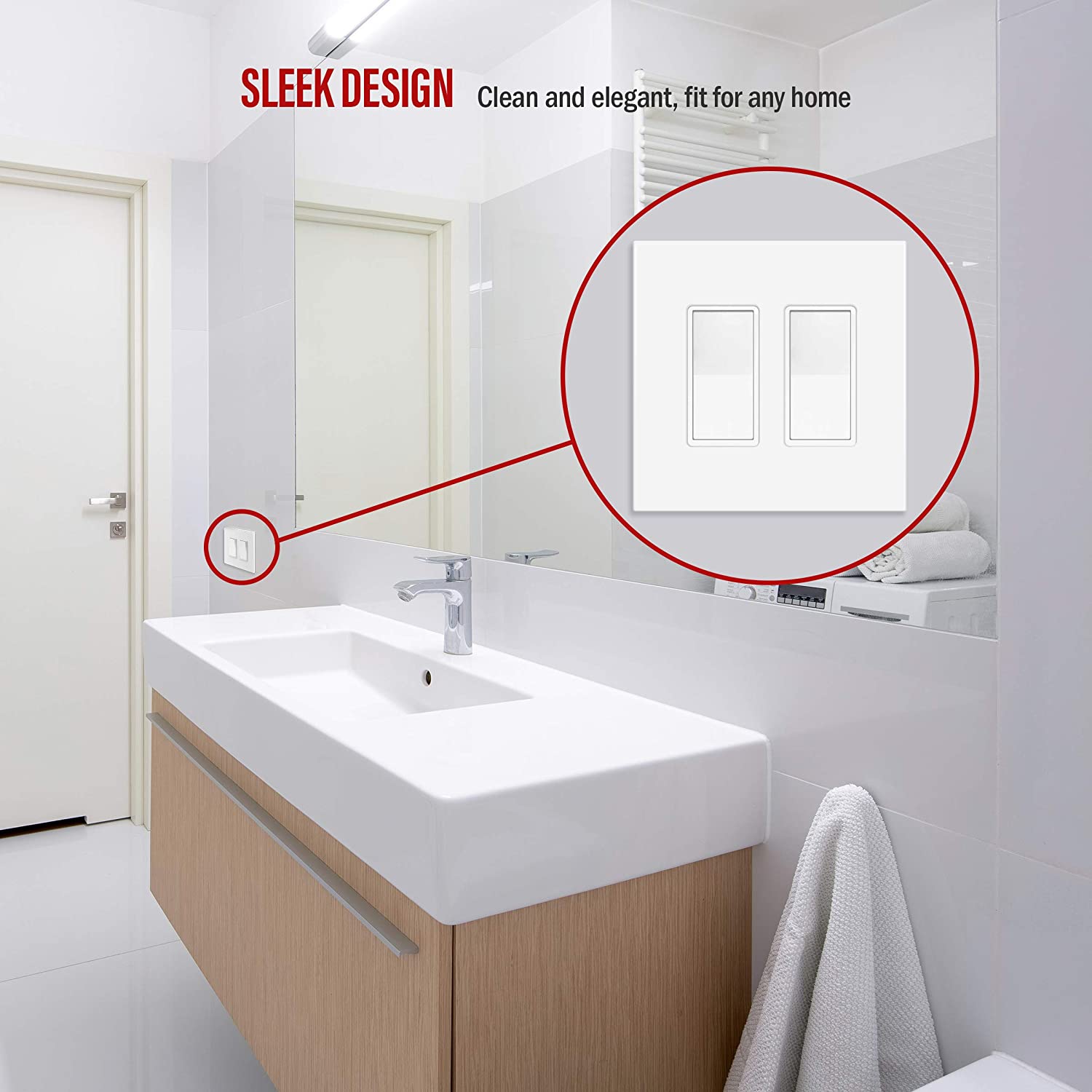 Enerlites 15 Amp Single Pole Decora Paddle Rocker Light Switch - 91150-W - Sonic Electric