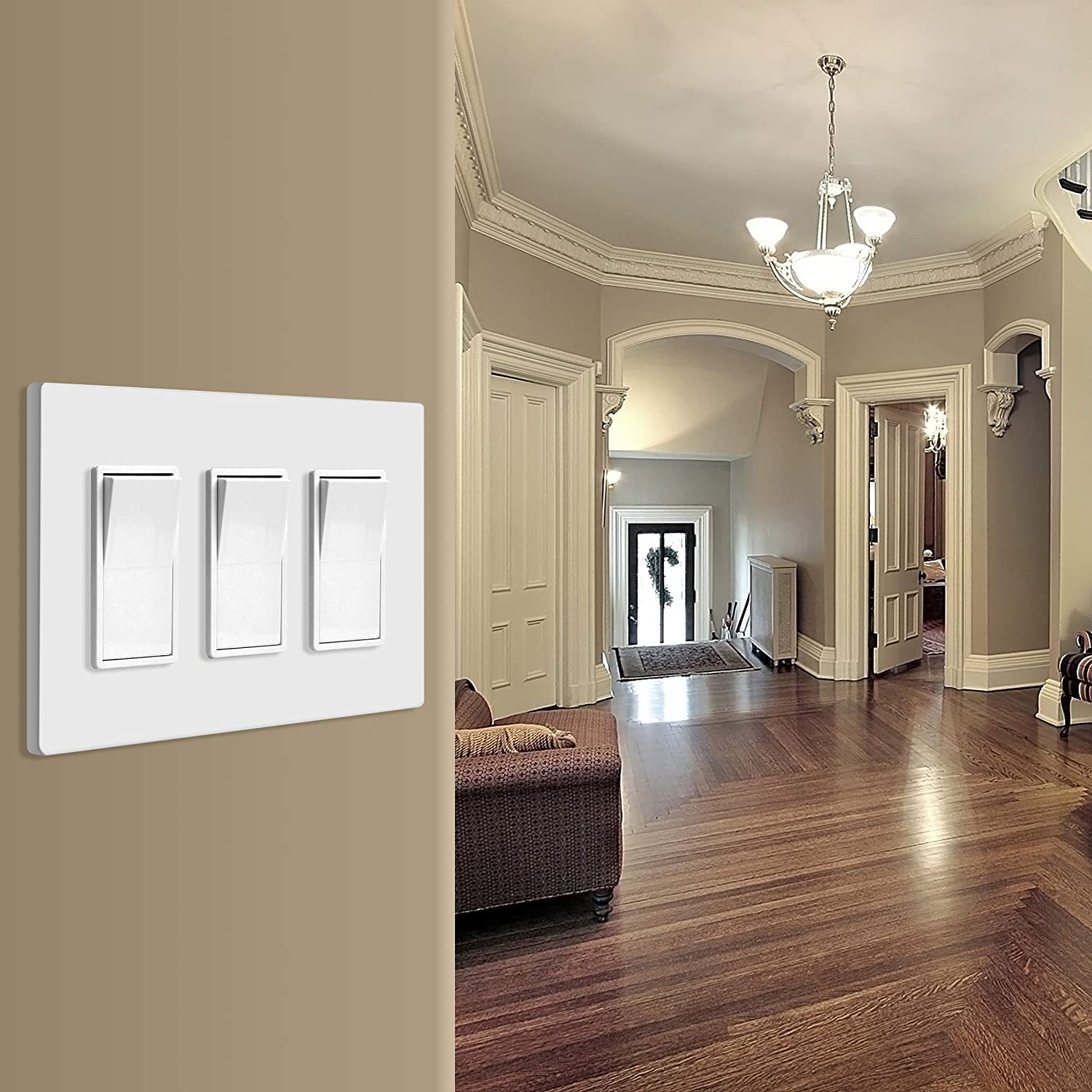 Enerlites 3-Gang Screwless Decorator Wall Plate Safety Cover - SI8833 - Sonic Electric