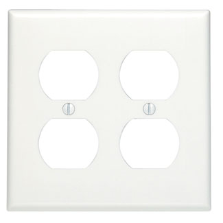 Leviton 88016 2-Gang Duplex Outlet/Receptacle Wallplate, Standard Size, Thermoset, White - Sonic Electric
