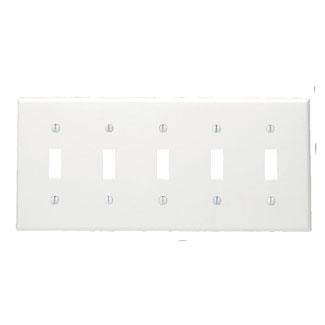 Leviton 88023 5-Gang Toggle Switch Wallplate, Standard Size, Thermoset, White - Sonic Electric
