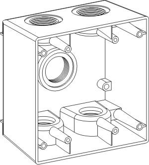 Orbit 2DB100-5 2-Gang 5-Hole 1 inch Weatherproof Box - Deep Version - Sonic Electric