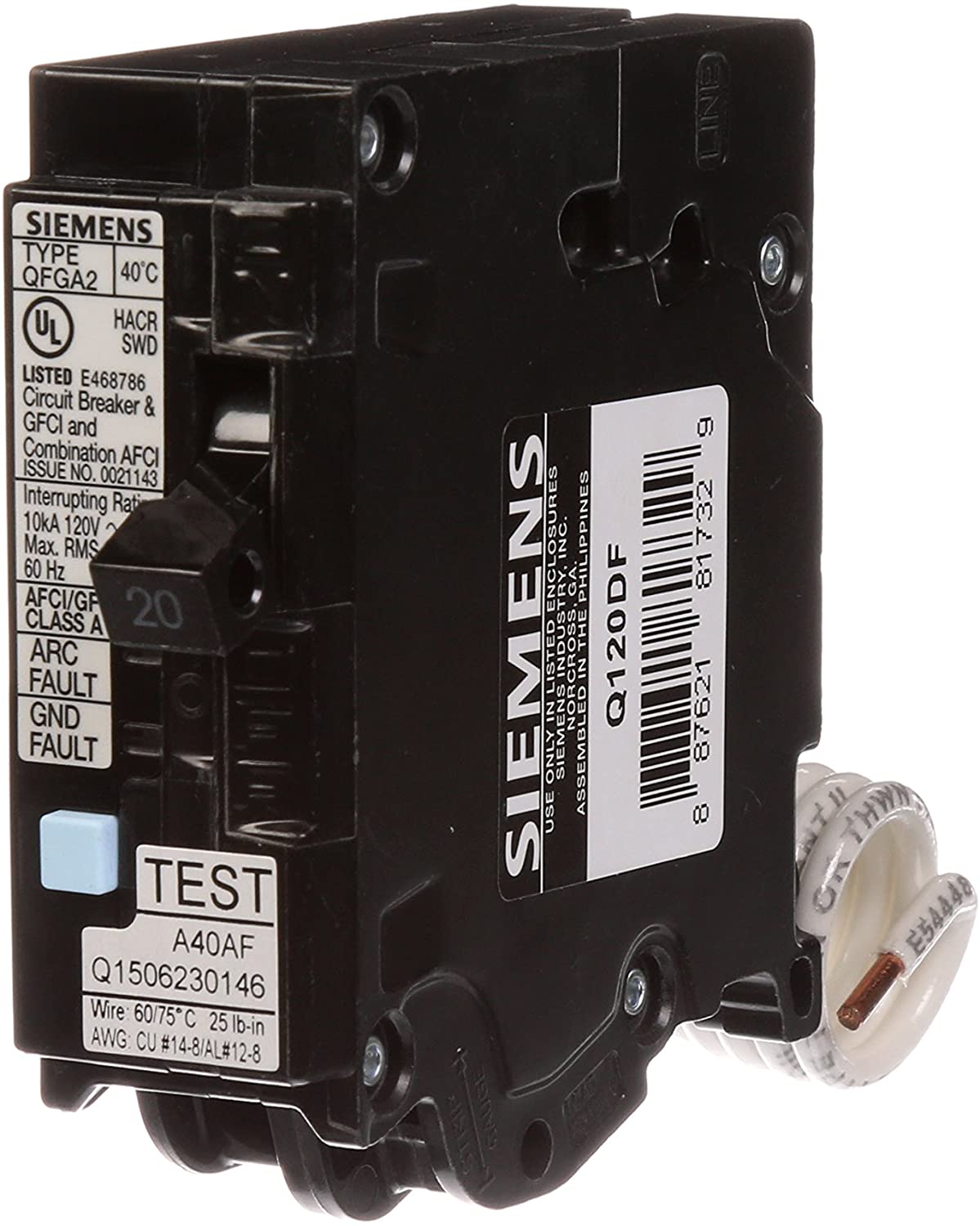 Ge Single-Pole Dual Function Plug-In Afci/Gfci Circuit Breaker, 120 Vac 15 Amp 10 Kaic Ge Single-Pole Dual Function Plug-In Afci/Gfci Circuit Breaker, 120 Vac 15 Amp 10 Kaic