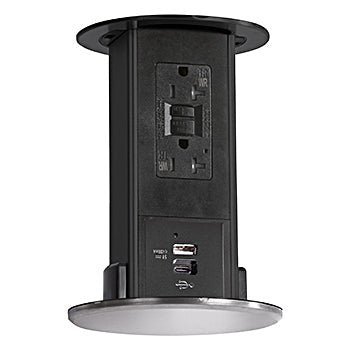 Under Counter Kitchen Pop Down Receptacle with 20A (TR) GFI and 2 USB ports – Stainless. - Sonic Electric