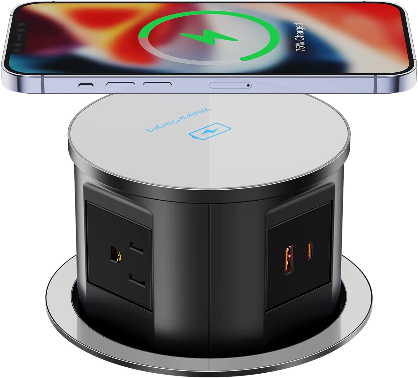 Wireless Charging Phone Cradle Wall Mount, USB A/C Charging 20A