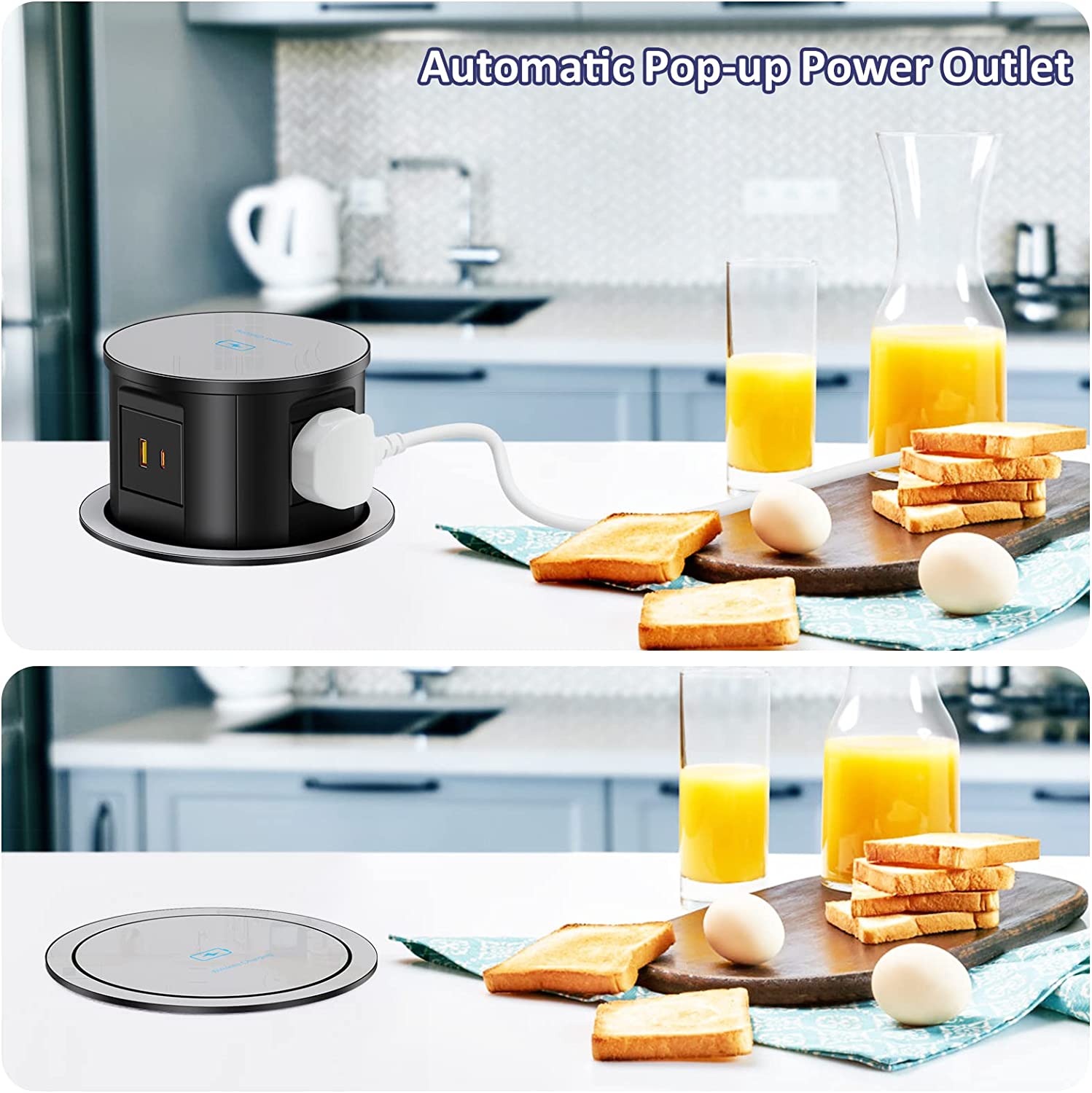 Wireless Charging Kitchen Counter Pop Up With 4 Receptacles with Type-A and Type-C USB - New Version - Sonic Electric