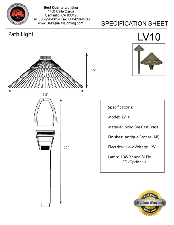 BQL LV10 Die Cast Brass 12V Path Light