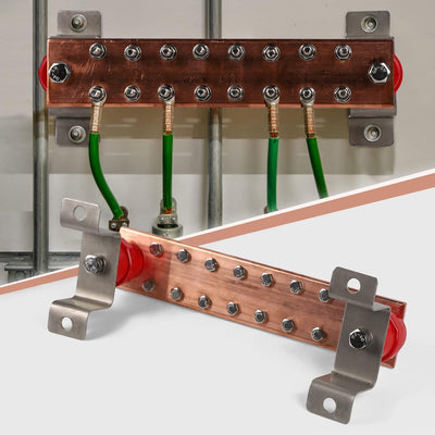 16-Lug Copper Grounding Bus Bar, 1/4"x 2"x 12"