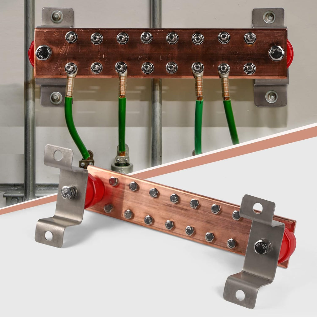16-Lug Copper Grounding Bus Bar, 1/4