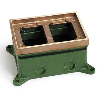 Lew Electric 1102-58 Cast Iron 2 Gang Adjustable Floor Box With Brass Tile Frame