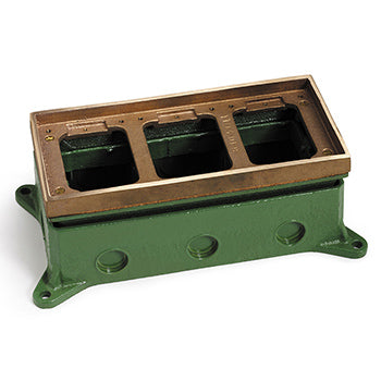 Lew Electric 1103-58 Cast Iron 3 Gang Adjustable Floor Box With Brass Tile Frame