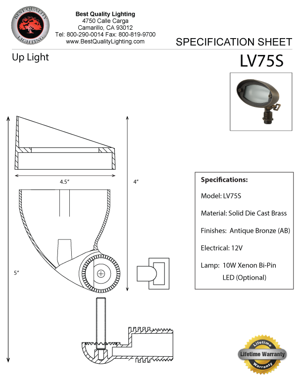 Best Quality Lighting LV75S Die Cast Brass LV Up Light - Antique Bronze