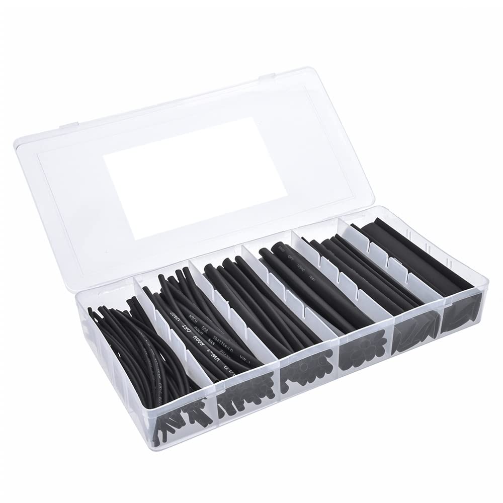 Black Shrink Tubing Kit - 100 Pieces | Heat-Shrink Assortment for Electrical Use