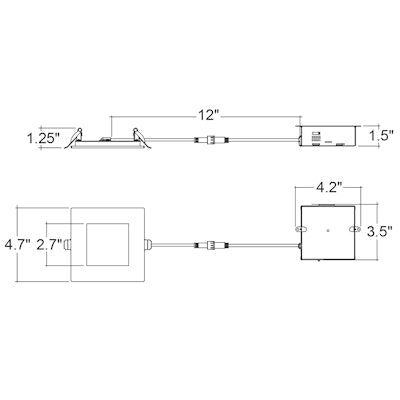 Envision LED-SL-PNL-4SQ-12W-5CCT-FR-WH-12W-27K, 120V, 4" External J-Box Square Downlight Slim-Line Fire Rated - White