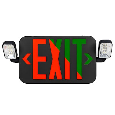 Envision LED-EM-EXT-RG-BL-CMB LED Emergency Exit Sign GREEN Single or Double Sided w/ Bug Eye - Black