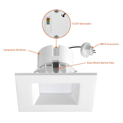 Envision LED-EDL-SQ-4-10W-5CCT-WH-12V-10w-40K, 12V, 4" Low Voltage Square Premium Downlight - White