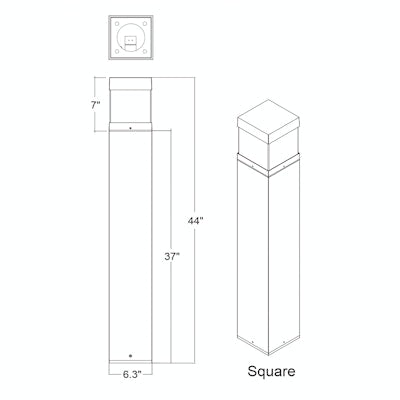 Envision LED-BLD-3P22-SQ-5CCT-UNV-CN-FL-BZ-44 Bollard Square - Bronze Square Cone Flat Top - Black