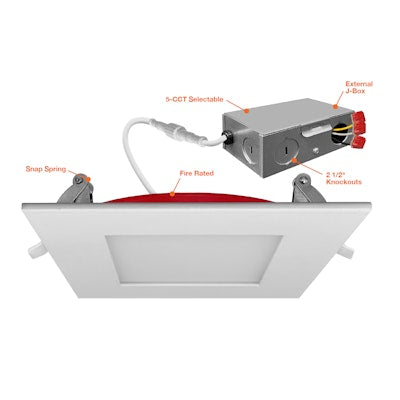 Envision LED-SL-PNL-4SQ-12W-5CCT-FR-WH-12W-27K, 120V, 4" External J-Box Square Downlight Slim-Line Fire Rated - White