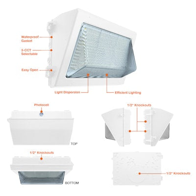 Envision LED-WPF-5P60-TRI-WH-PC-50W-40K, 120/277V, Regular Wall Pack Full-Line - White