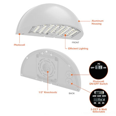 Envision LED-WPFC-SC-3P80-TRI-WH-PC-48W-30K, 120-347V, Semi-Circle Full Cut Off Wall Pack CIRCLE-Line - White