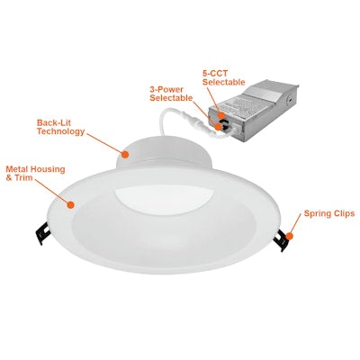 Envision LED-CMDEX-8-3M30-5CCT-CUNV-16W-27K, 120-347V, 8" Commercial Downlight CMD-Line - White